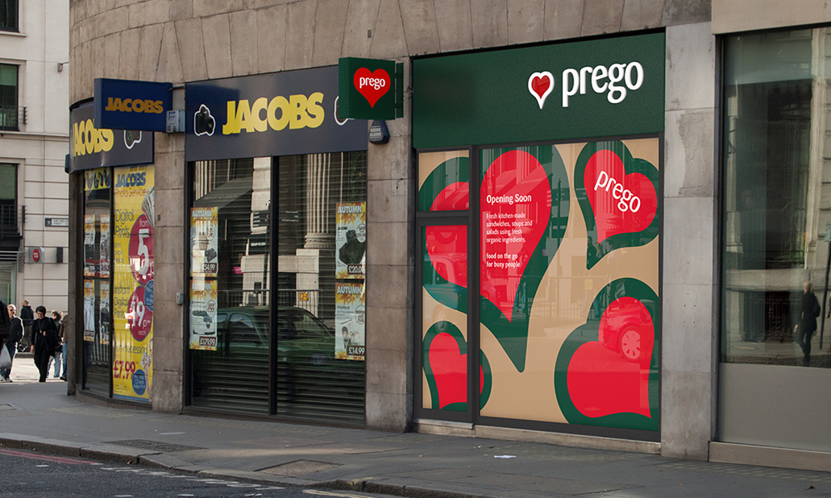 Prego - Cannon Street Store - Exterior render showing opaque window graphics to be installed while shopfitting