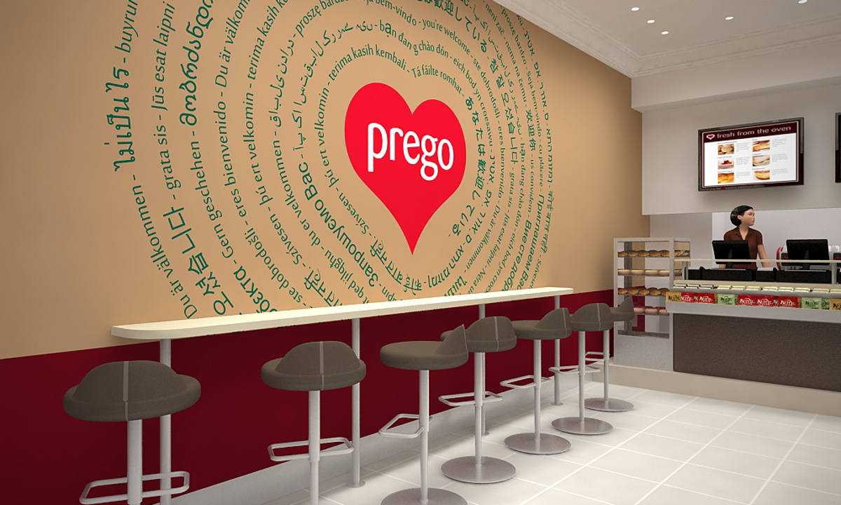 Prego - Cannon Street Store - Closeup view of the feature wall graphic