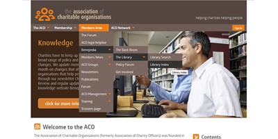 ACO Website - Screenshot of the desktop site menu, created from the catalogue of pages on the site