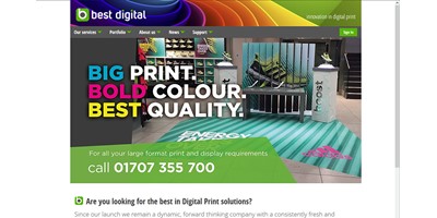 Best Digital - Screenshot of the home page, featuring the colourful theme reflecting the organisation's ability to print large and vibrant graphics
