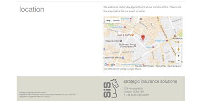 Strategic Insurance Solutions - Screenshot showing page design and site footer