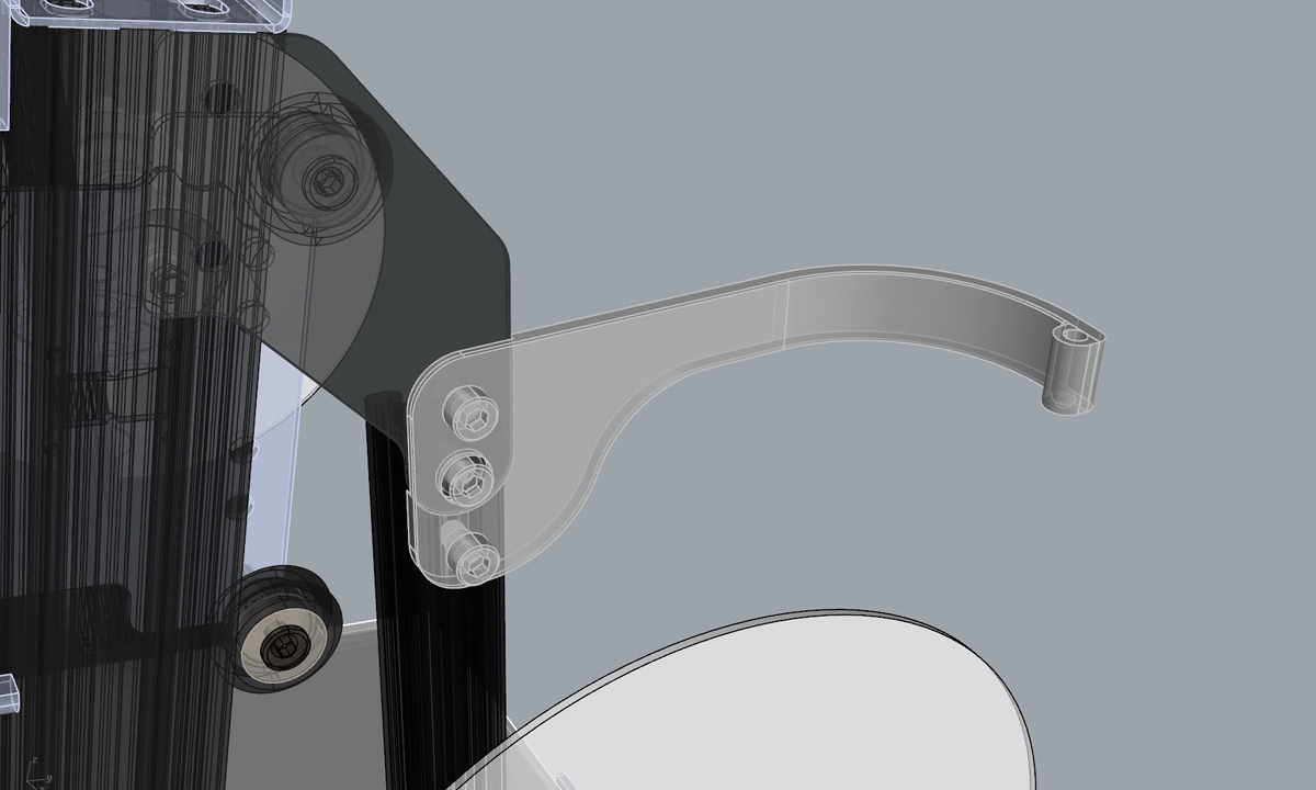 The MendelMax 3 3D printer - 3d View of the custom filament guide tube bracket