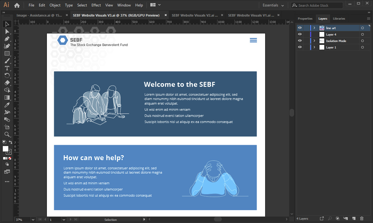SEBF Website Redesign - Initial design ideas - Coloured panels
